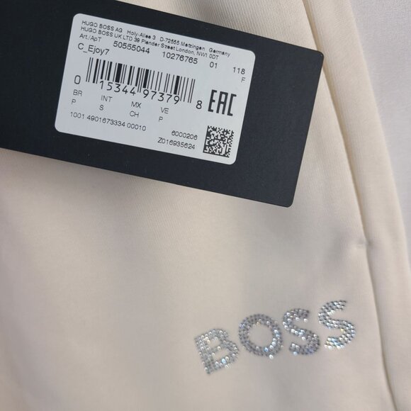 Boss Women's Beige Joggers Rhinestone Logo Elastic Waistband Ribbed Cuffs Sz S - Picture 3 of 6